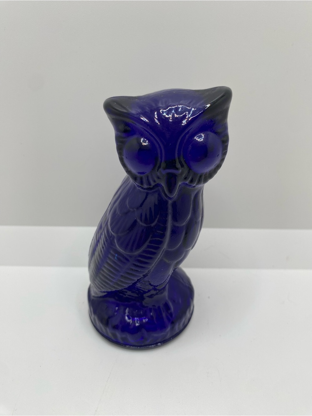 Vintage Mosser Glass Owl Figurine Big Eyed Deep Cobalt Blue 4.5"